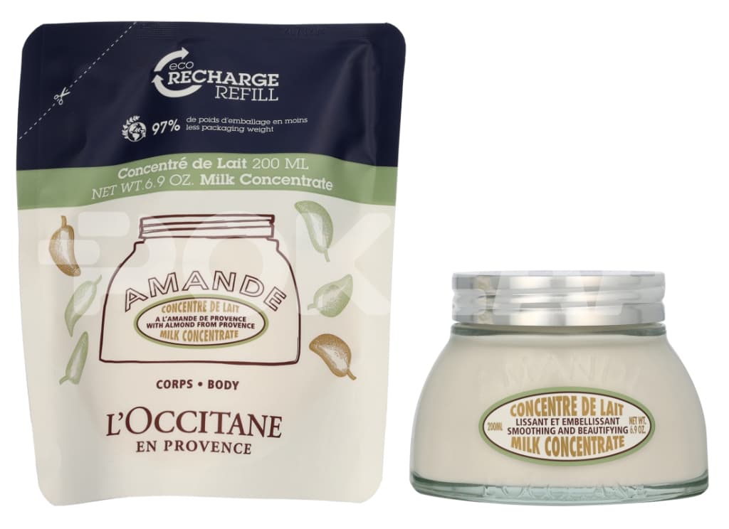 L'Occitane Almond Milk Concentrate Duo Set 400ml - Milk Concentrate 200 ml/ Milk Concentrate Refill 200 ml 2