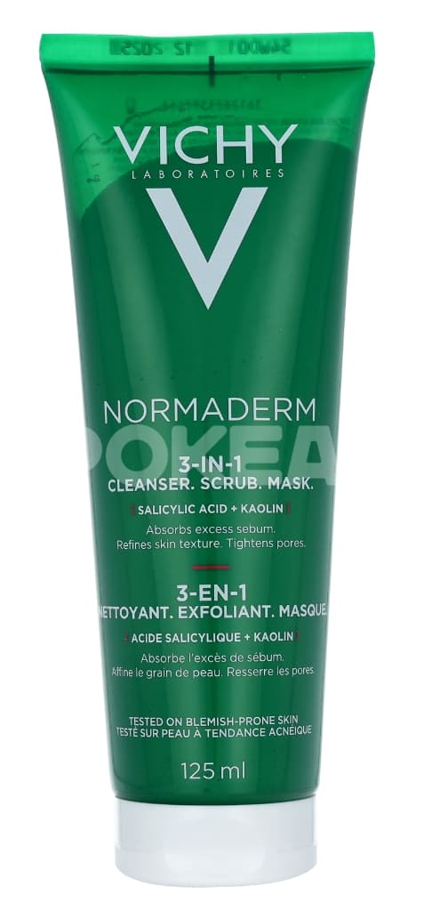 Vichy Normaderm Cleanser 3 In 1 Acne Treatment 125ml - Scrub+ Cleanser+ Mask, Sensitive Skin 1