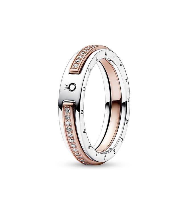 Pandora - Bague Bicolore Signature Logo & pavé 1