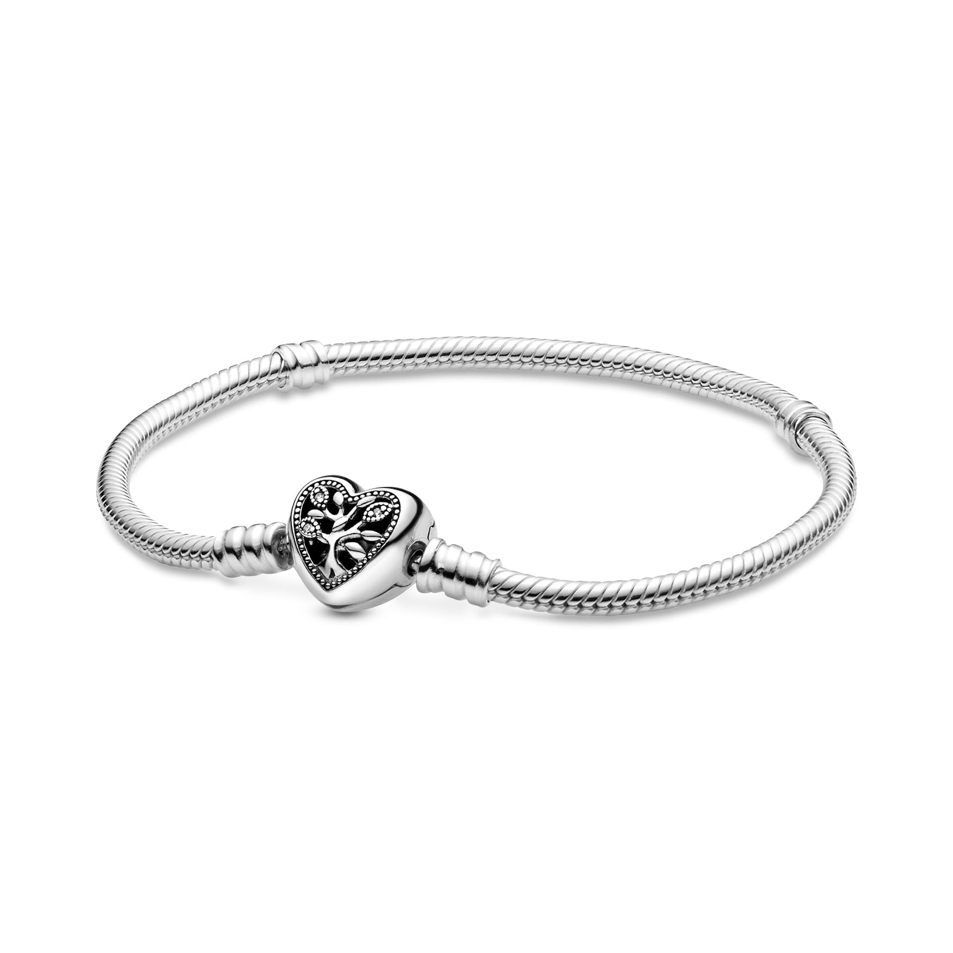 Pandora - Bracelet chaîne Cœur Snake clasp émaillé en argent sterling noir 1