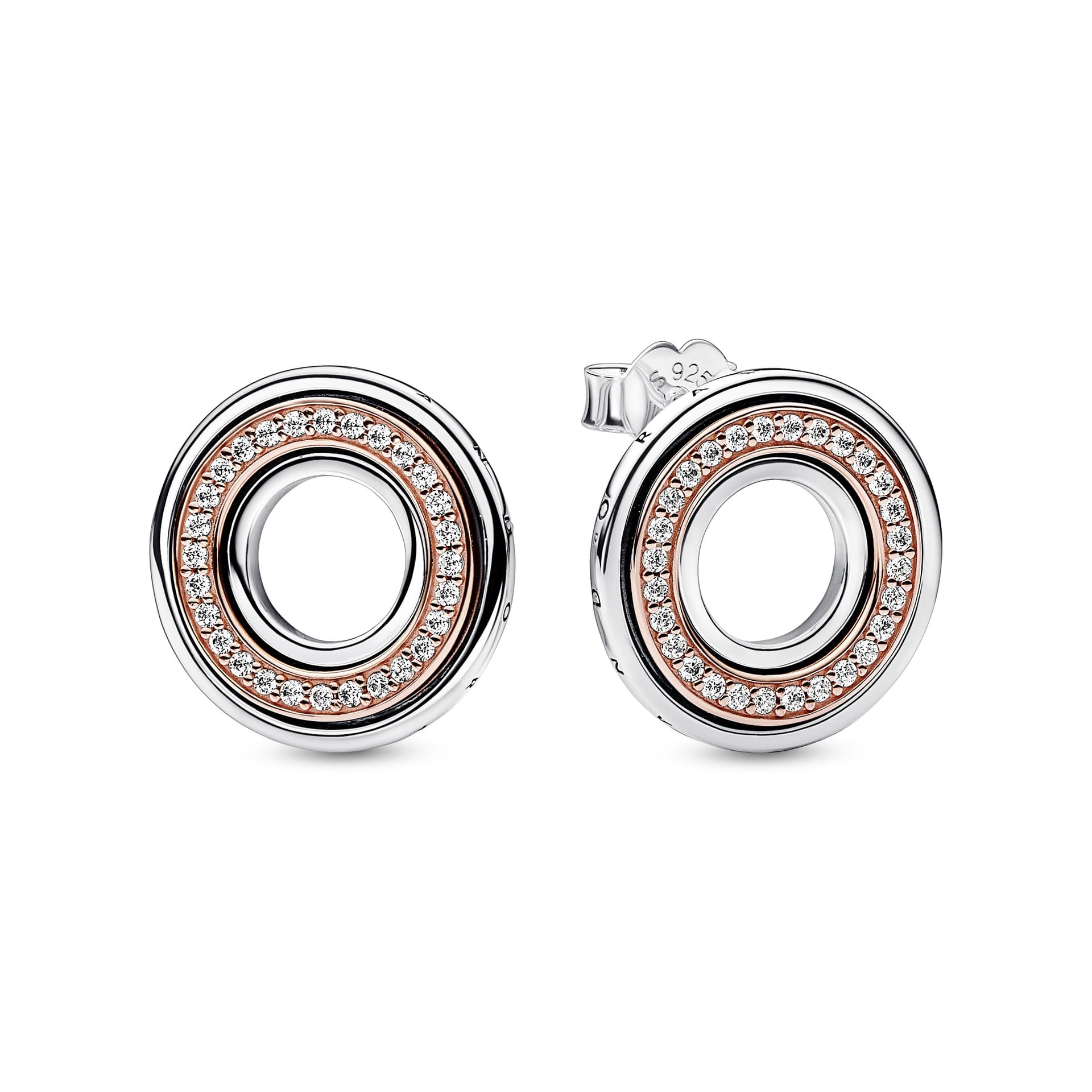 Pandora - Boucles d'oreilles clous Bicolore Signature Logo & pavé 1