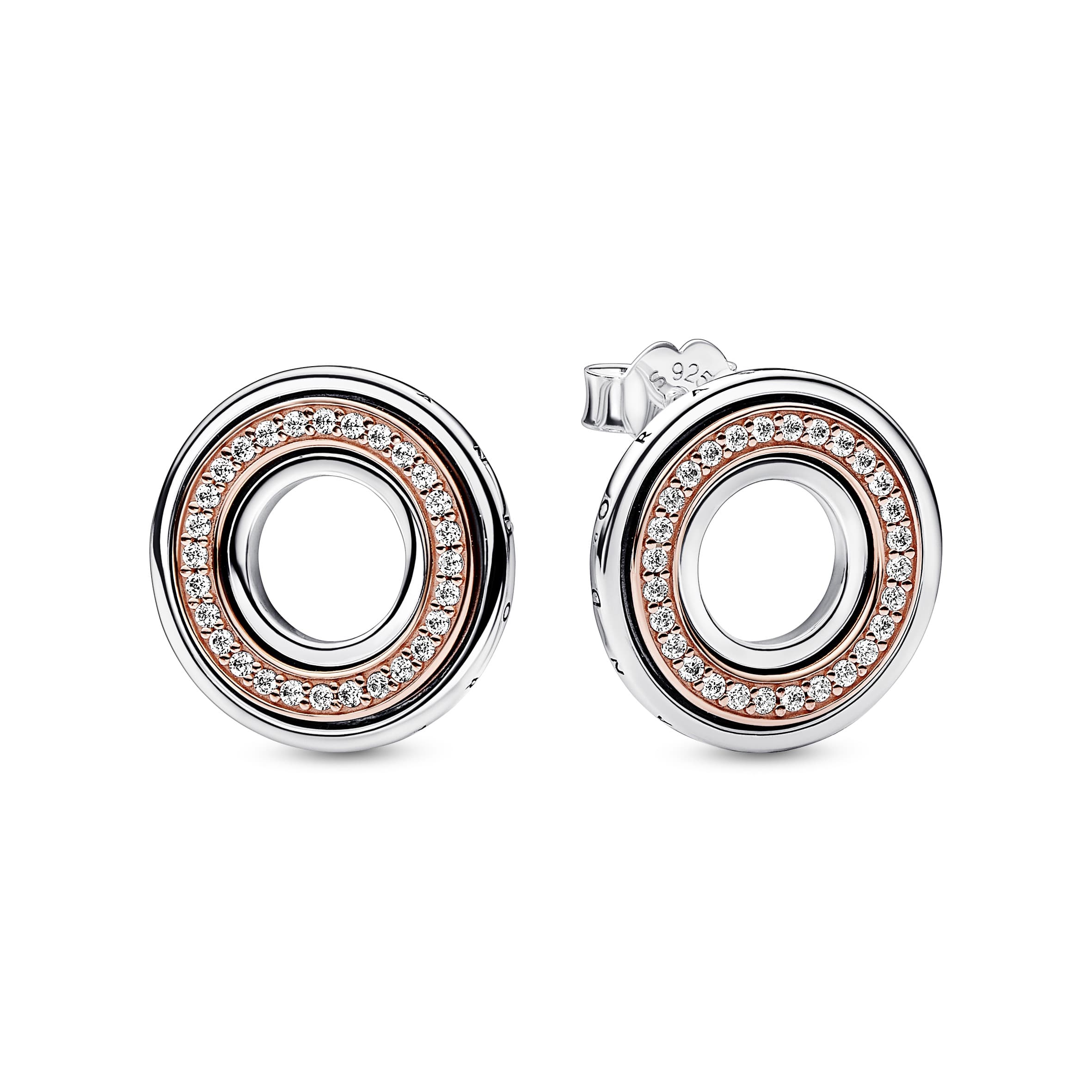 Pandora - Boucles d'oreilles clous Bicolore Signature Logo & pavé 1