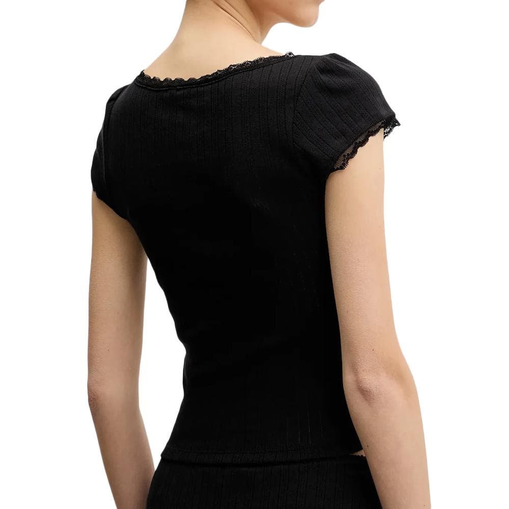 T-shirt Noir Femme Tommy Hilfiger Pointell 2