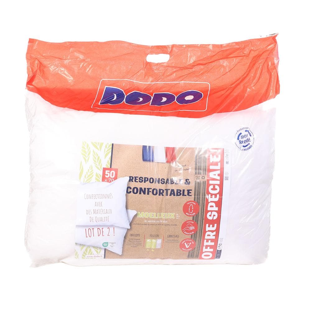 X2 Oreillers Blanc Dodo Confort 50x70 cm 1