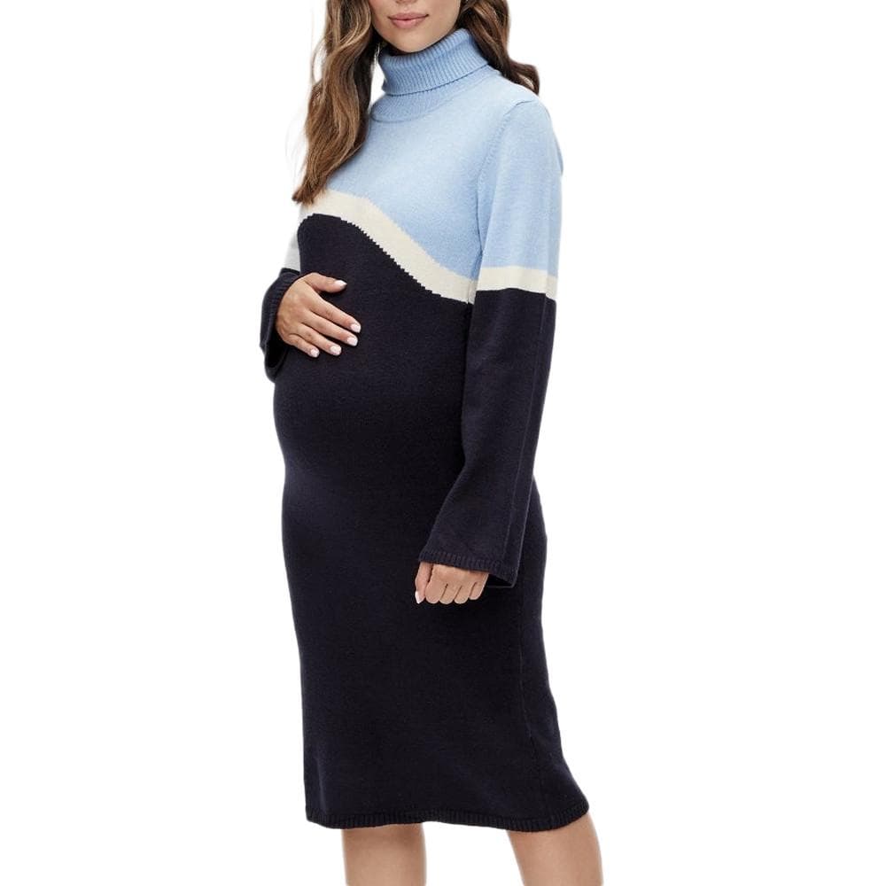 Robe Pull Bleu/Noir Femme Mamalicious Rollneck 1
