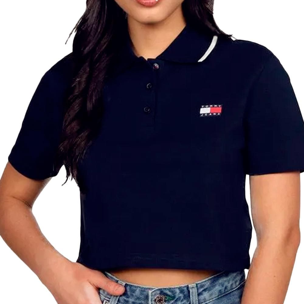 Polo Crop Top Marine Femme Tommy Hilfiger Badge 1