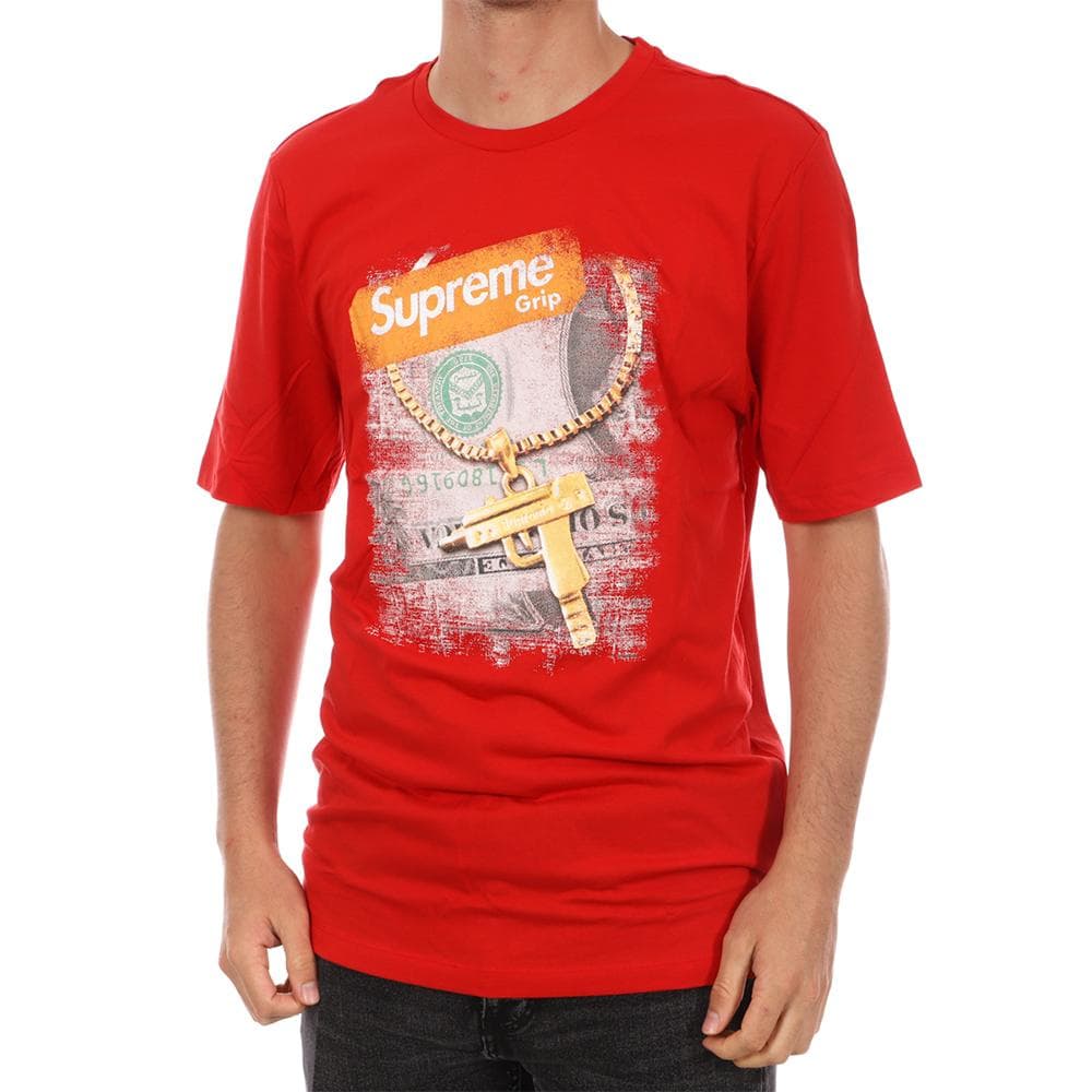 T-shirt Rouge Homme Supreme Grip Print Gun 1