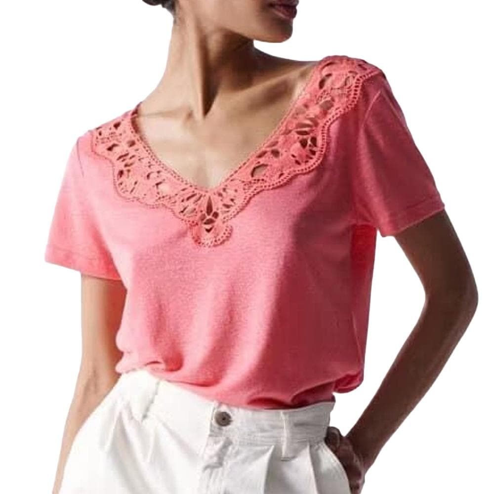 T-shirt Rose Femme Salsa Lace Trimmed 1