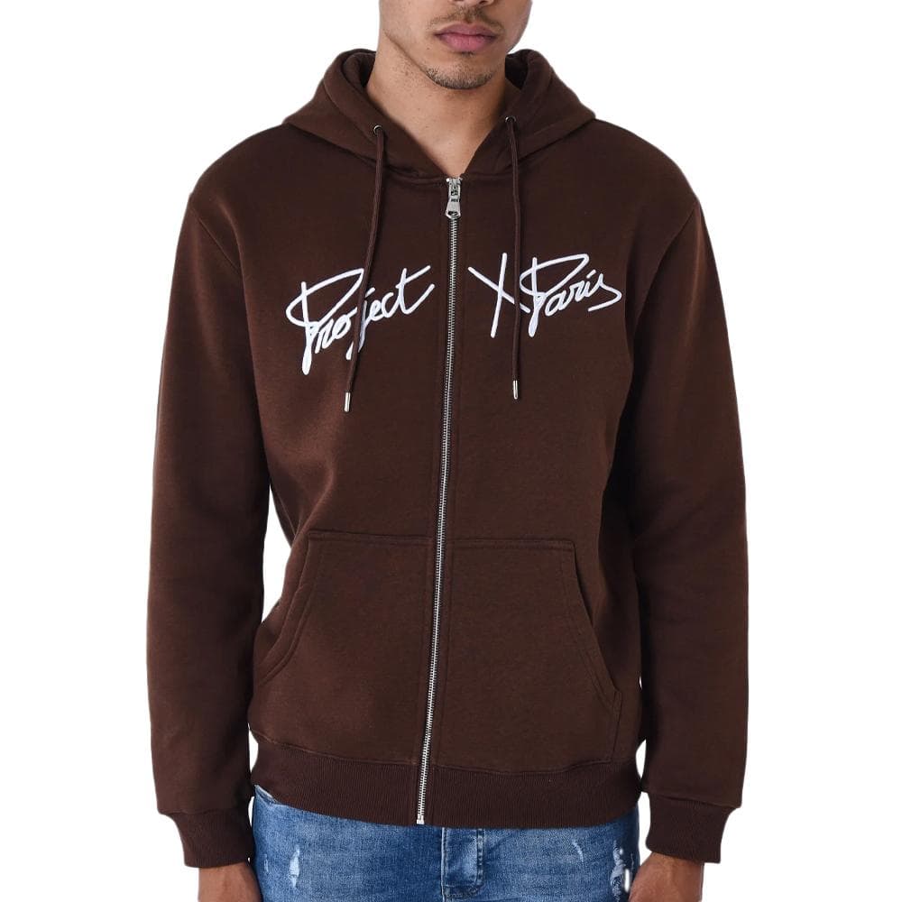 Sweat Zippé Marron Homme Project X Paris Broderie Origin 1