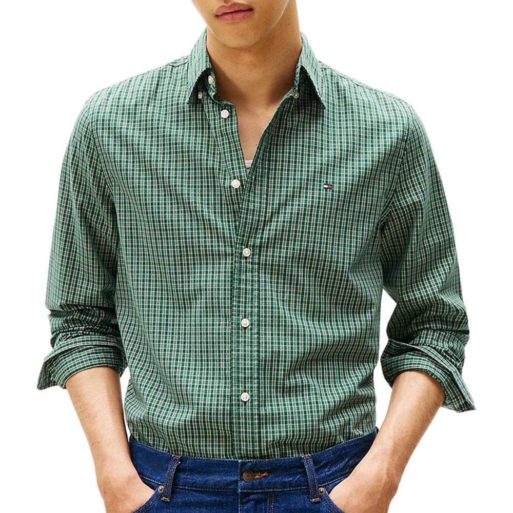 Chemise Verte à carreaux Homme Tommy Hilfiger Flex Poplin 1
