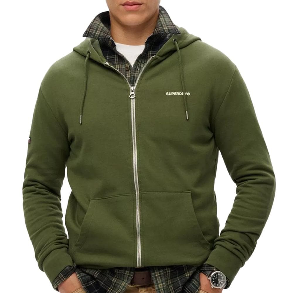 Sweat Zippé Kaki Homme Superdry Plain Hood 1