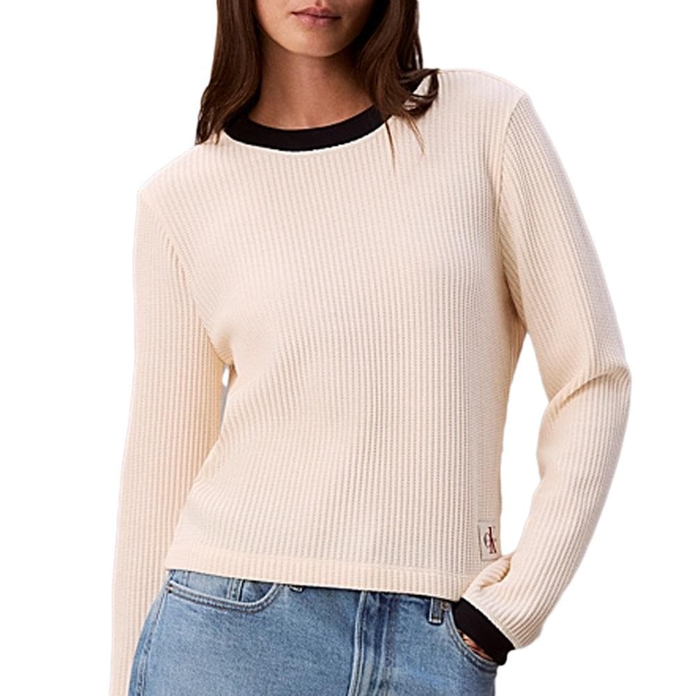 Pull Beige Femme Calvin Klein Jeans Waffle 1