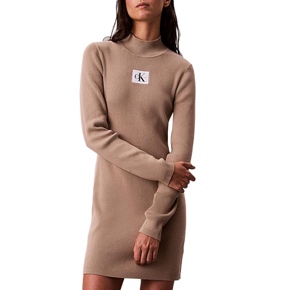 Robe Marron Calvin Klein Jeans Neck Mini Dress 1