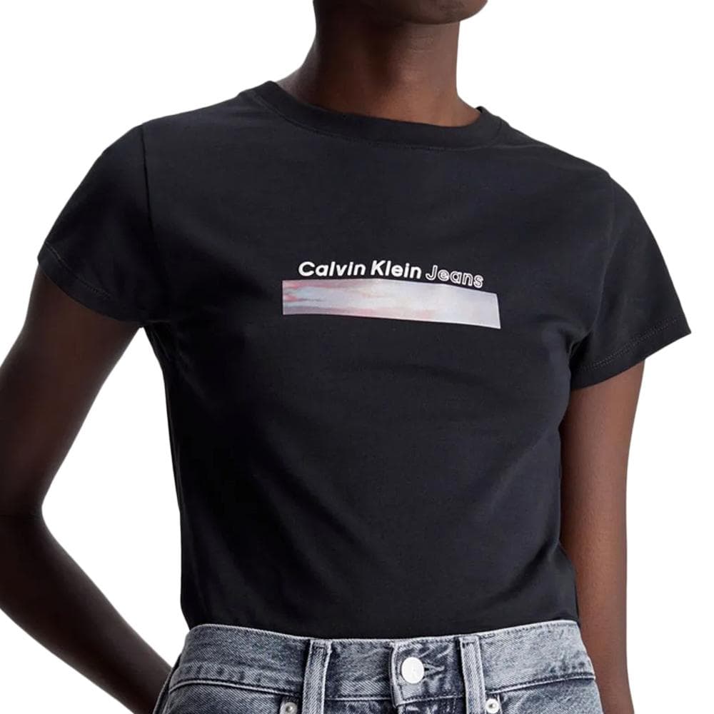 T-shirt Noir Femme Calvin Klein Jeans Diffused Box Fitted 1