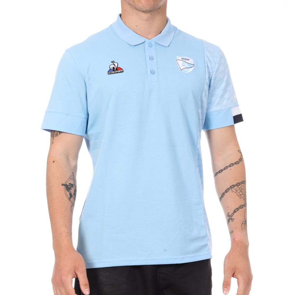 Aviron Bayonnais Polo Bleu Clair Le Coq Sportif Présentation 1