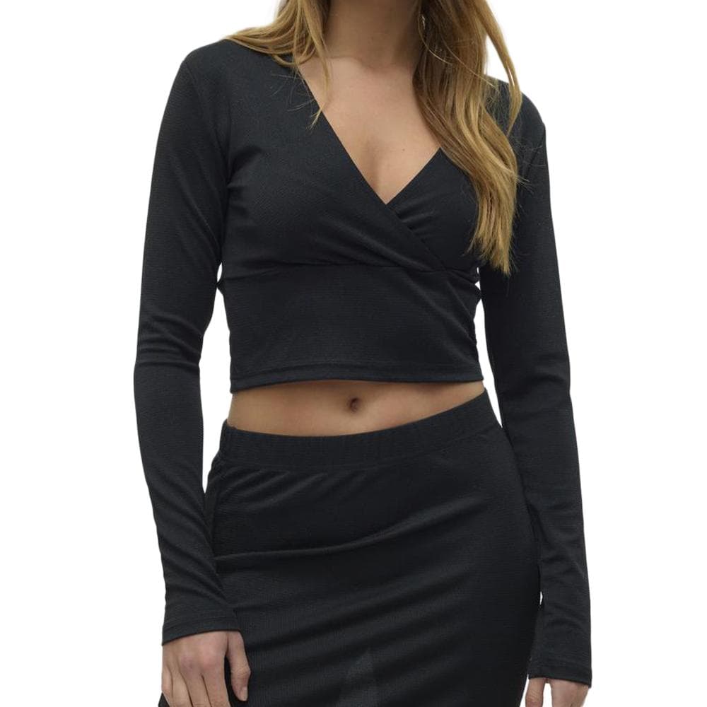T-Shirt Manches Longues à Paillettes Noir Femme Vero Moda Kanva 1