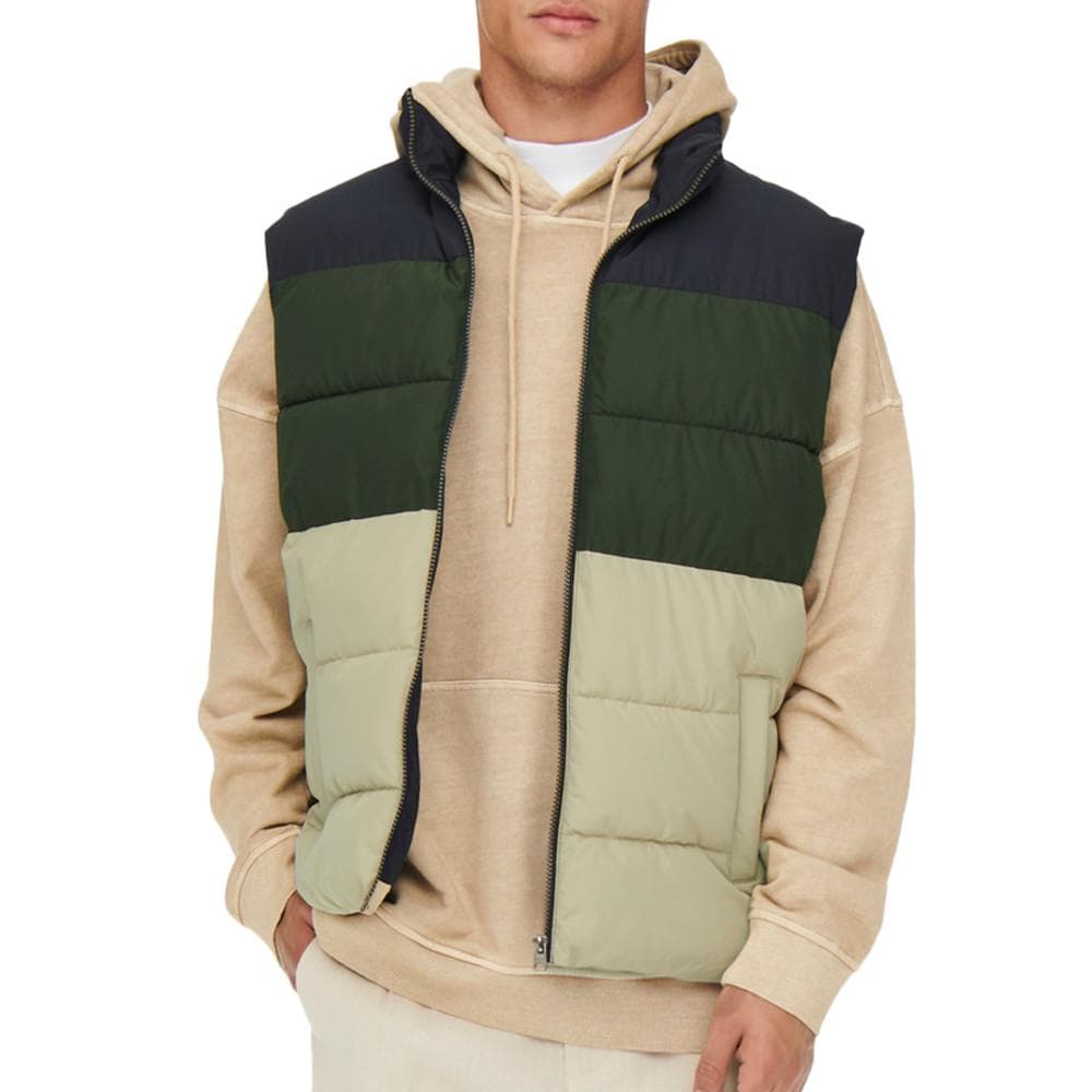 Doudoune sans manches Kaki/Marine/Beige Homme Only & Sons 1