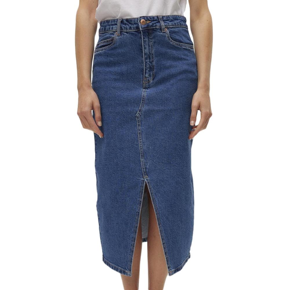 Jupe en jean Longue Bleu Foncé Femme Vero Moda Calf Denim Skirt 1