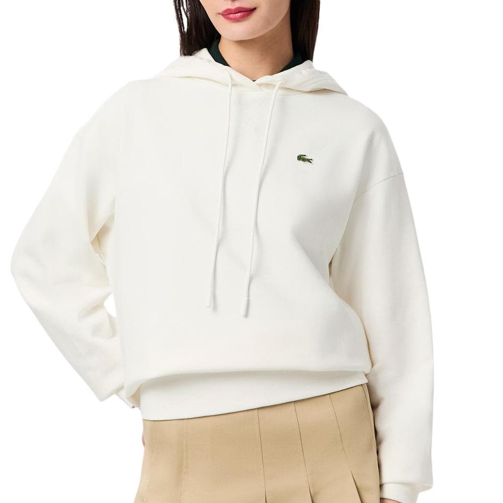 Sweat à Capuche Blanc Femme Lacoste polaire surdimensionné 1
