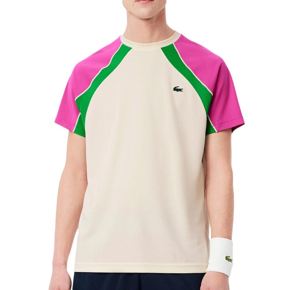 T-Shirt de Sport Beige/Rose Homme Lacoste Ultra Dry Block Tennis 1