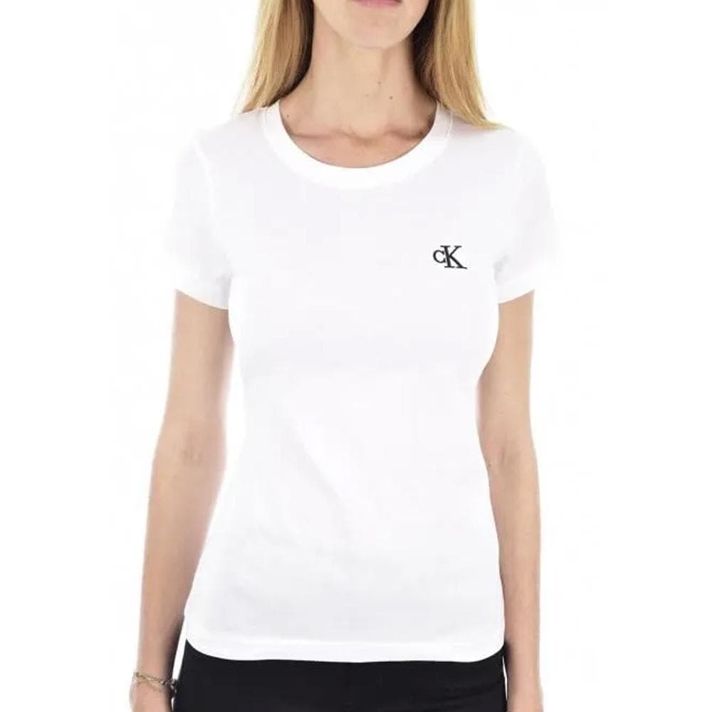 T-Shirt Blanc Femme Calvin Klein Jeans Embroidery Slim 1