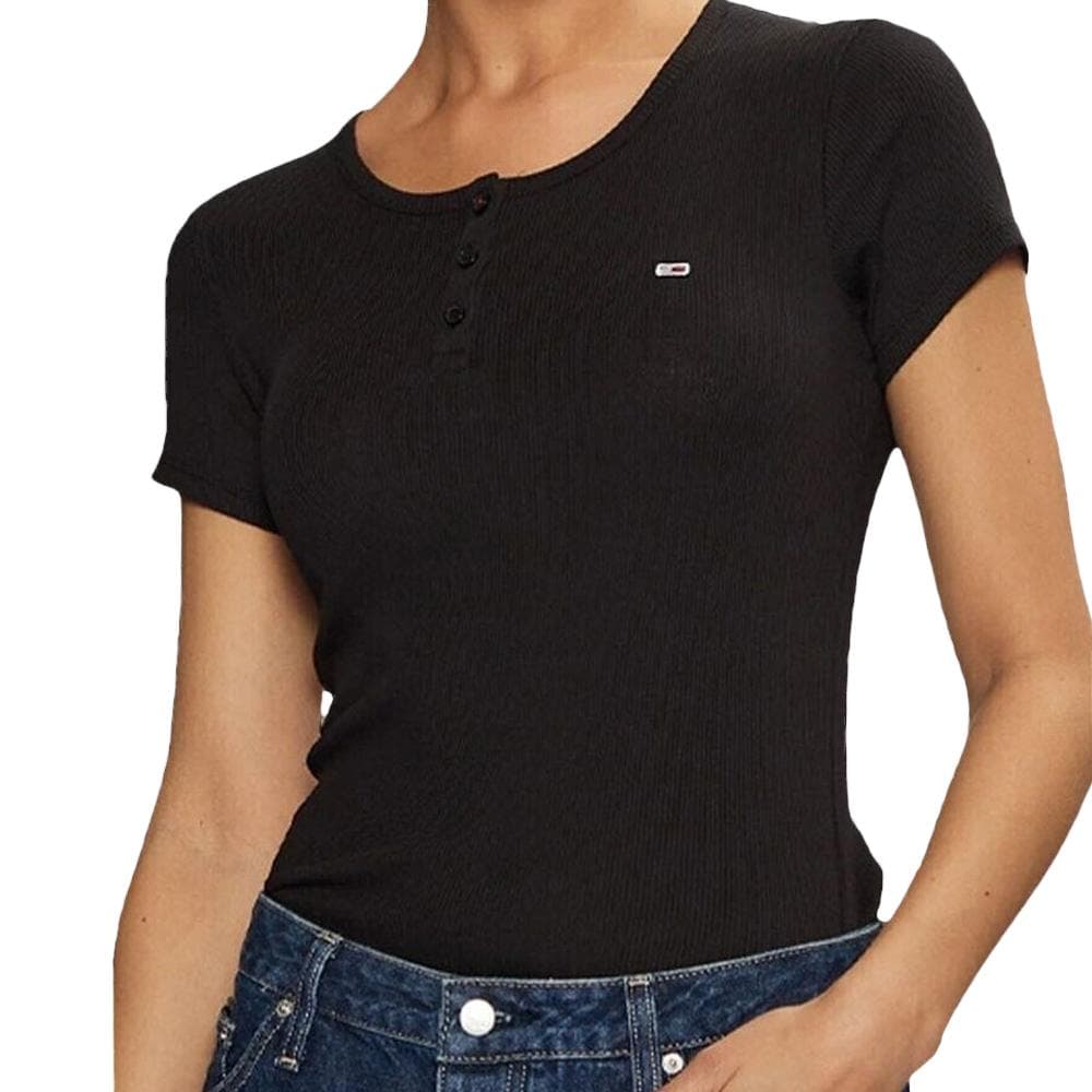 T-Shirt Noir Femme Tommy Hilfiger Slim Button 1
