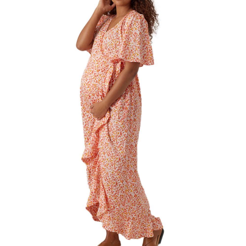 Robe Orange/Blanche Femme Vero Moda Maternity Henna 1