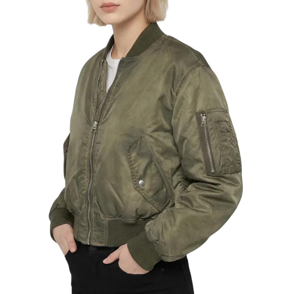 Veste Bomber Femme Kaki Schott Oversize Washed 1