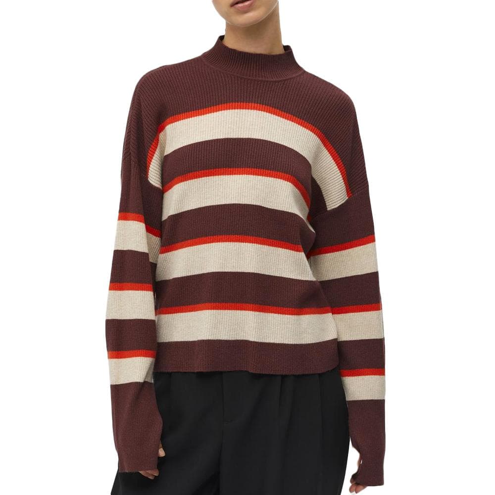 Pull Beige/Bordeaux Femme Object Bright 1