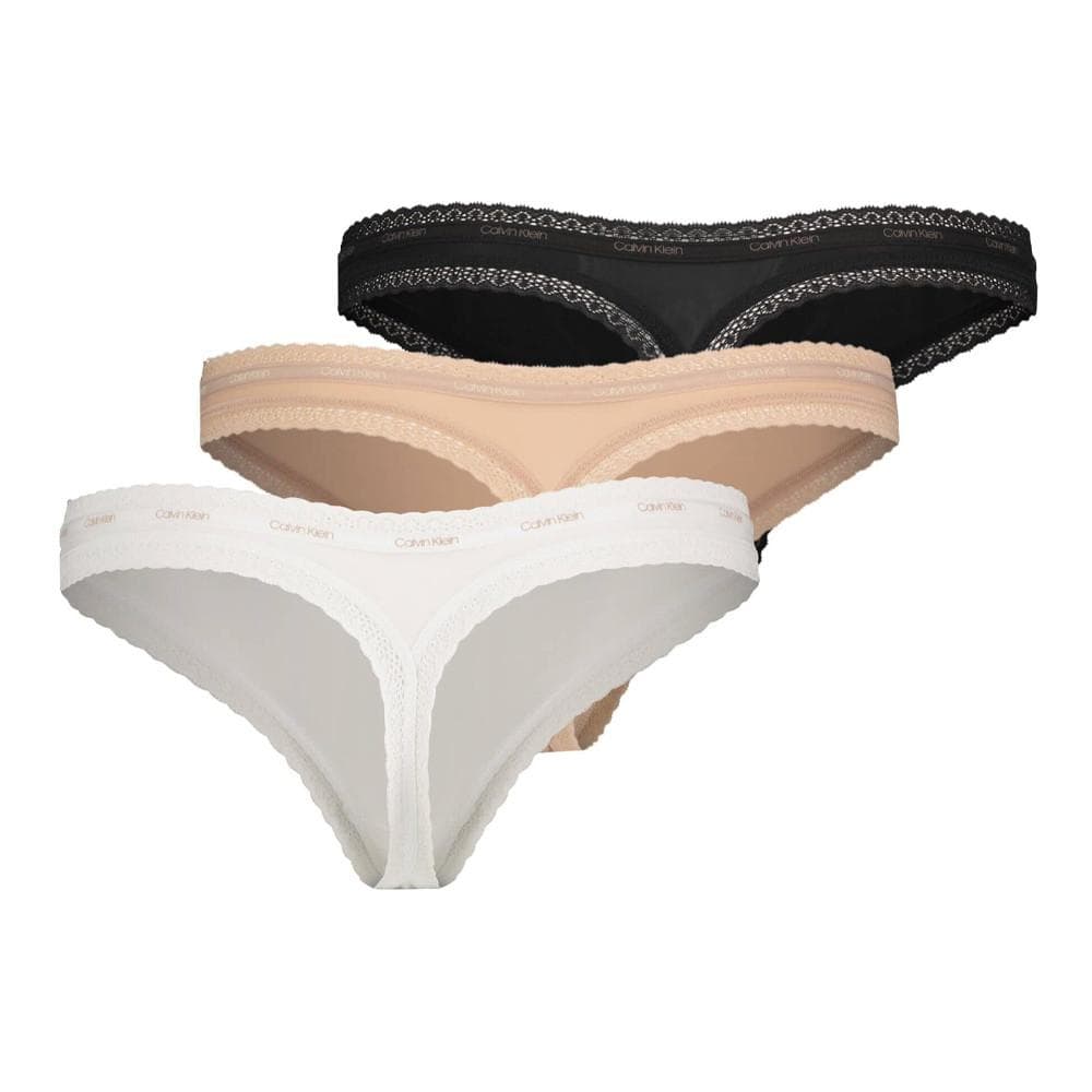 X3 Strings Blanc/Beige/Noir Femme Calvin Klein Jeans Thong 2