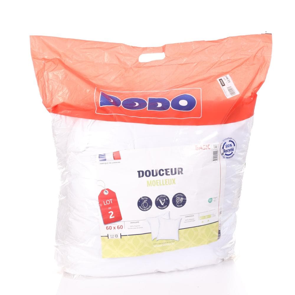 X2 Oreillers Blanc Dodo 2 Oreillers Moelleux 60x60 1