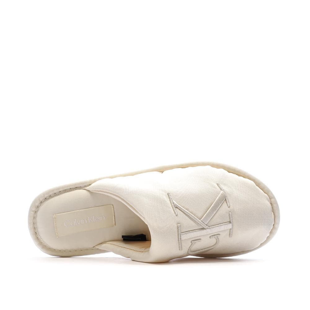Chaussons Blanc Femme Calvin Klein Jeans Slipper Satin Moire 4